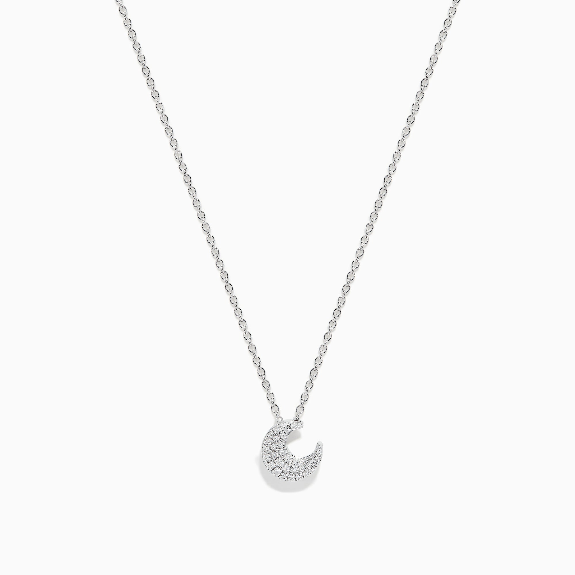 The 925 Sterling Silver Diamond Moon Necklace features a crescent moon pendant adorned with sparkling stones, beautifully displayed against a plain white background.