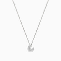 The 925 Sterling Silver Diamond Moon Necklace features a crescent moon pendant adorned with sparkling stones, beautifully displayed against a plain white background.