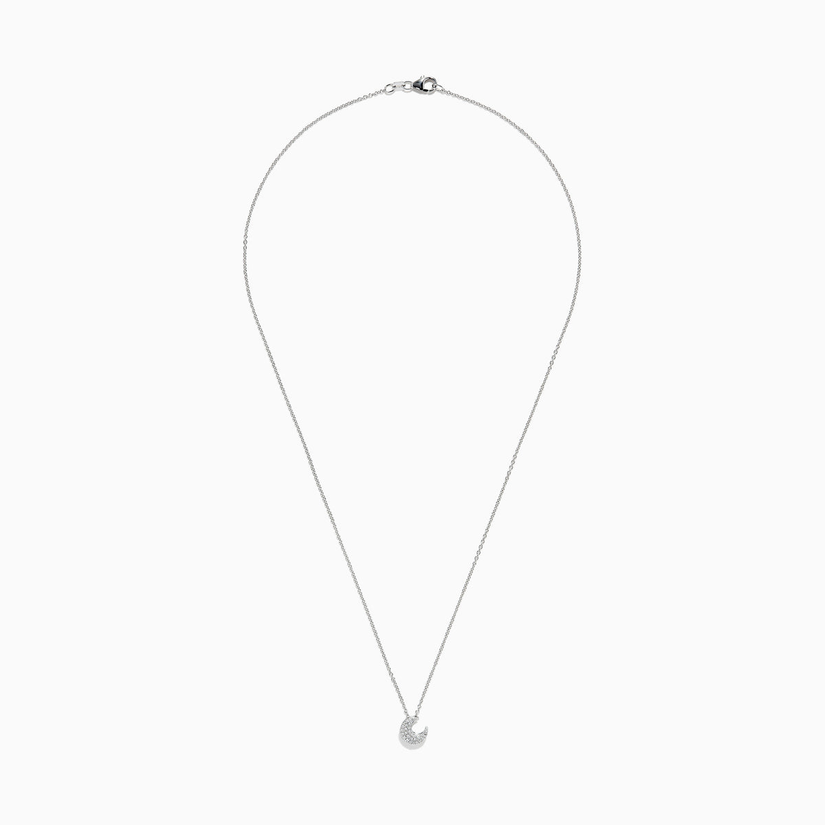 The 925 Sterling Silver Diamond Moon Necklace features a crescent moon pendant adorned with sparkling stones, beautifully displayed against a plain white background.
