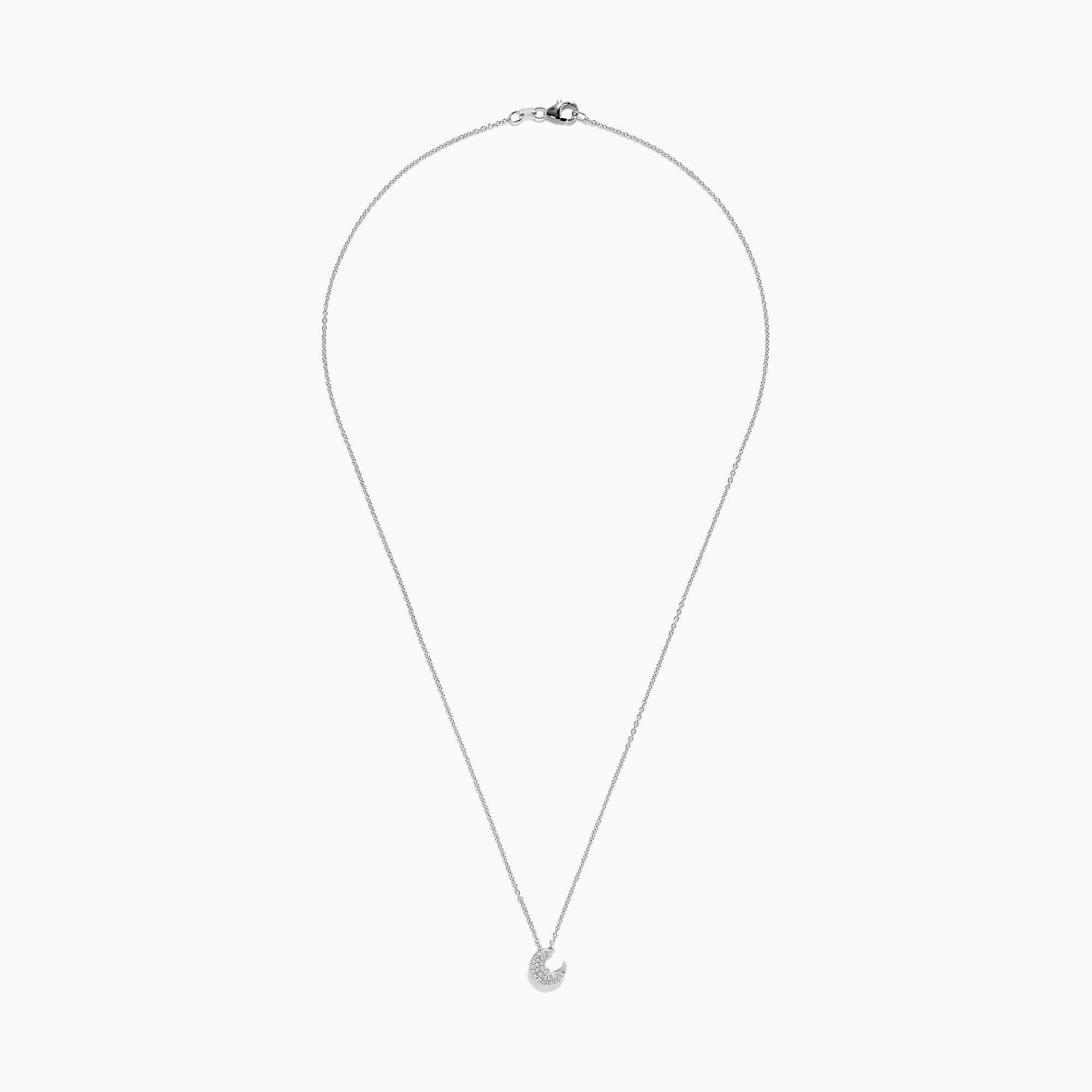 The 925 Sterling Silver Diamond Moon Necklace features a crescent moon pendant adorned with sparkling stones, beautifully displayed against a plain white background.