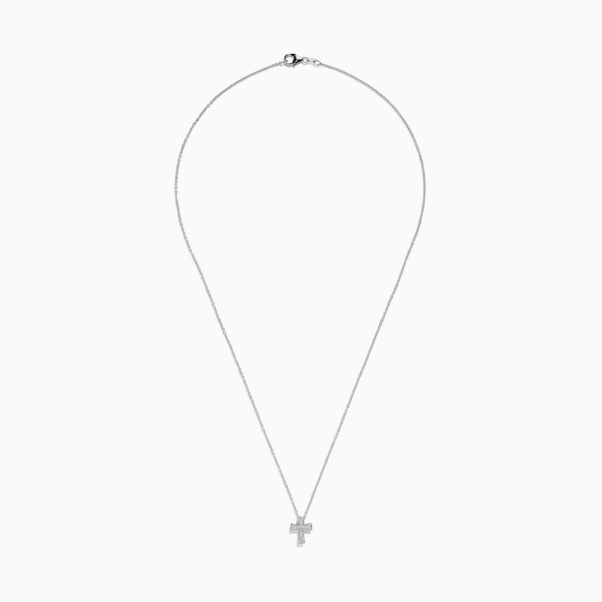 The 925 Sterling Silver Diamond Cross Pendant features a delicate silver chain with a small, sparkling diamond cross, encrusted with clear gemstones and displayed against a white background.