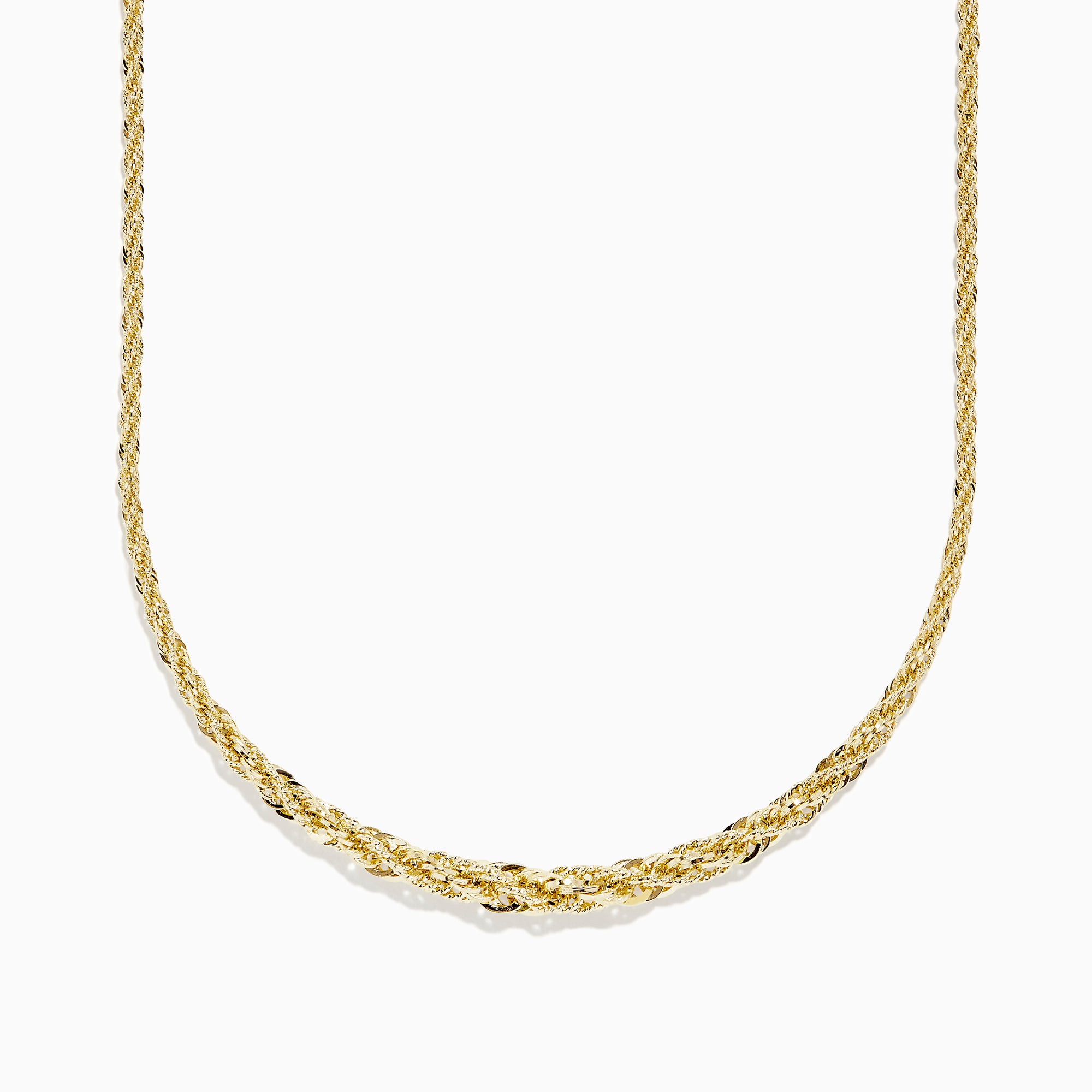The 14K Yellow Gold 18 Woven Chain features an elegant twisted rope design and is displayed on a white background.