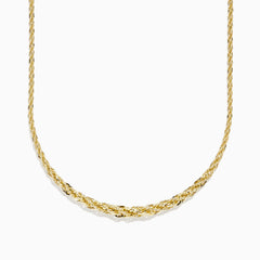 The 14K Yellow Gold 18 Woven Chain features an elegant twisted rope design and is displayed on a white background.