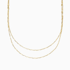 The 14K Yellow Gold 16 Mirror Chain Necklace features two layers of delicate, elongated links in a mirror chain design, showcased against a plain white background.