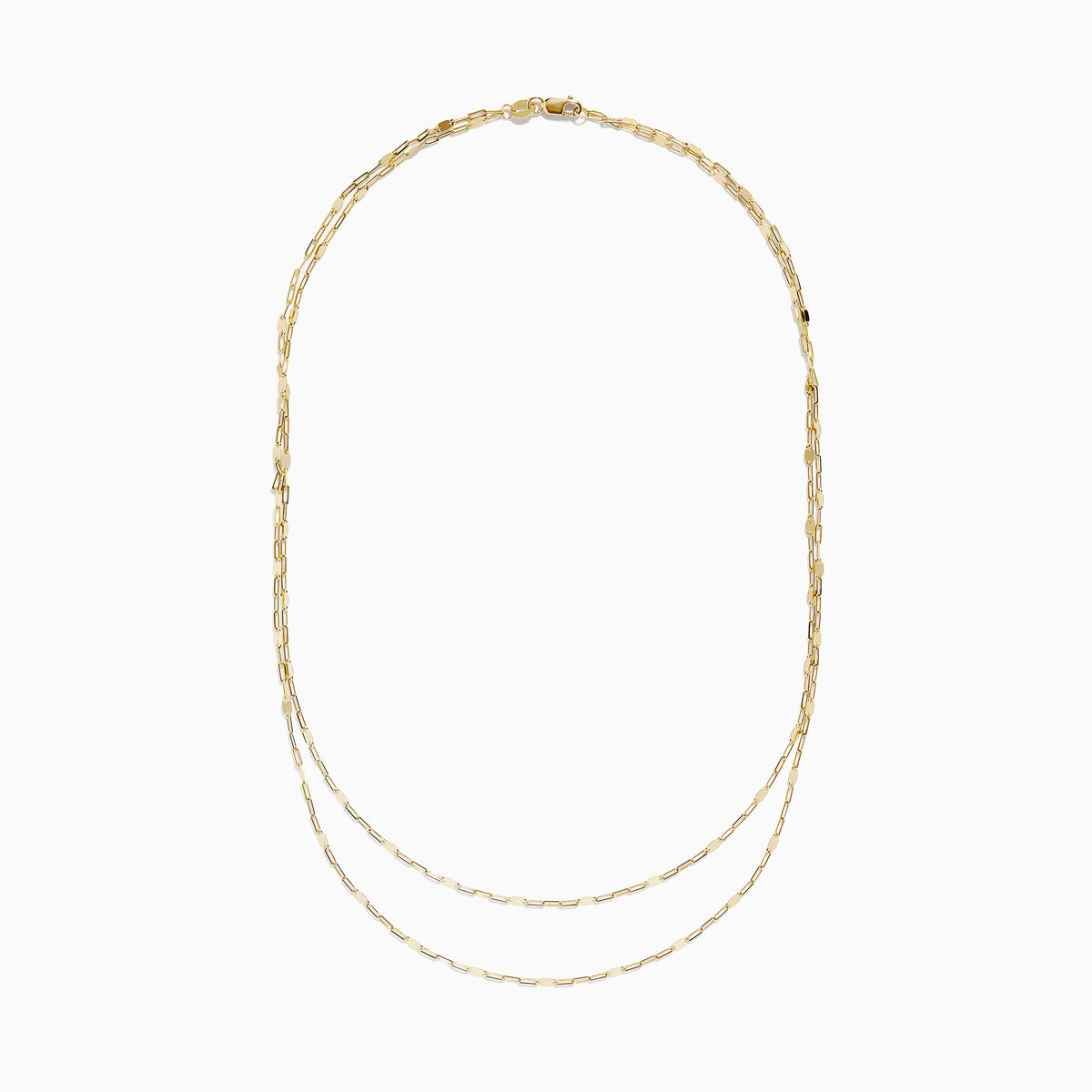 The 14K Yellow Gold 16 Mirror Chain Necklace features two layers of delicate, elongated links in a mirror chain design, showcased against a plain white background.