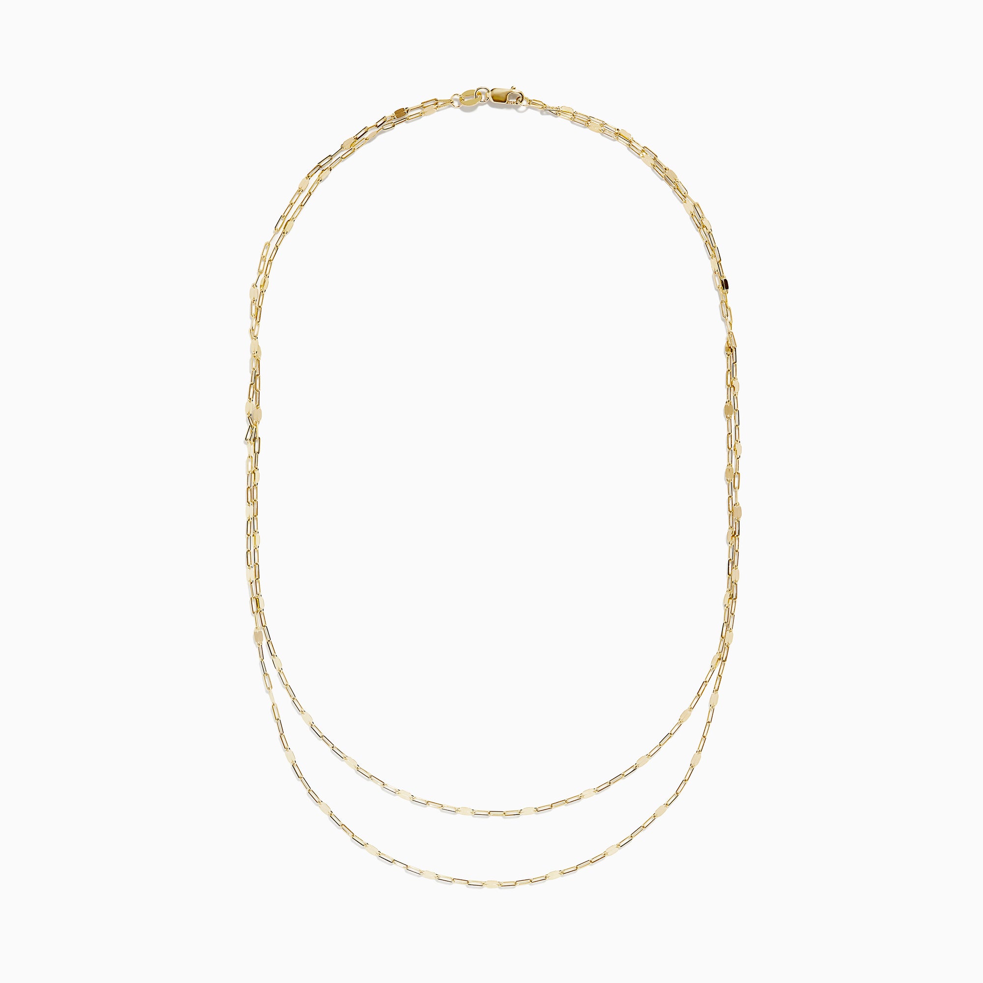 The 14K Yellow Gold 16 Mirror Chain Necklace features two layers of delicate, elongated links in a mirror chain design, showcased against a plain white background.