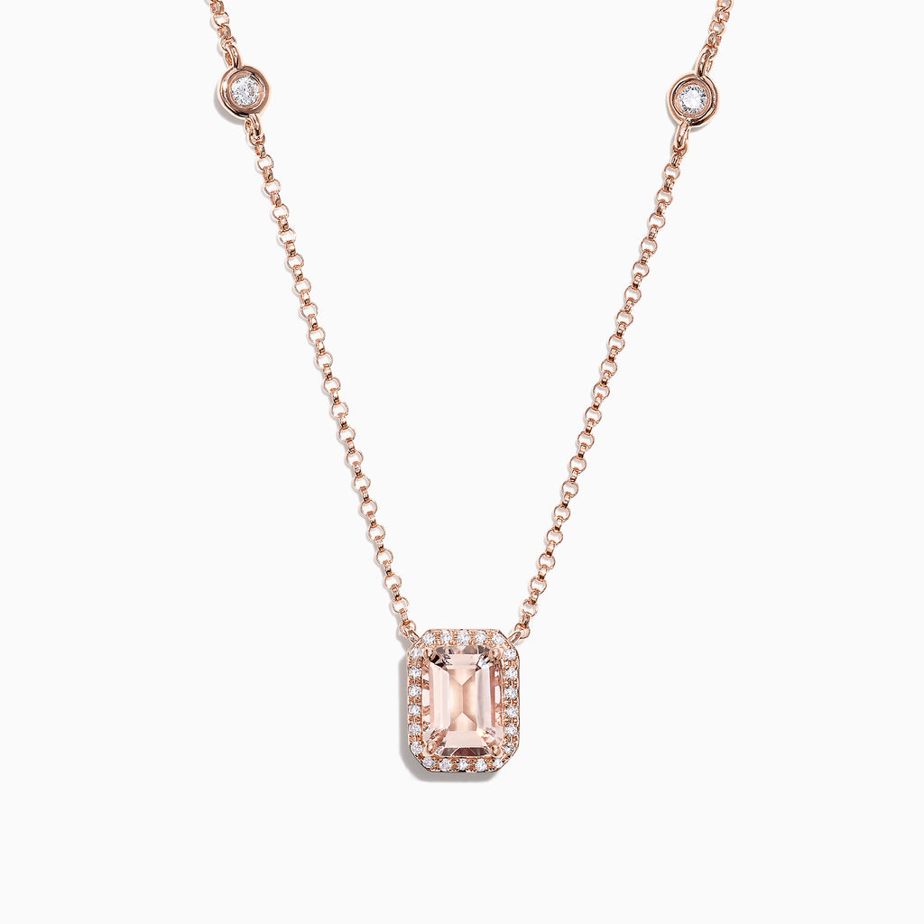 Effy Blush 14K Rose Gold Morganite and Diamond Necklace, 1.16 TCW