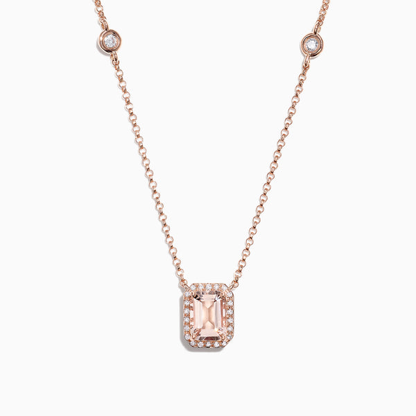 Effy Blush 14K Rose Gold Morganite and Diamond Necklace, 1.16 TCW ...