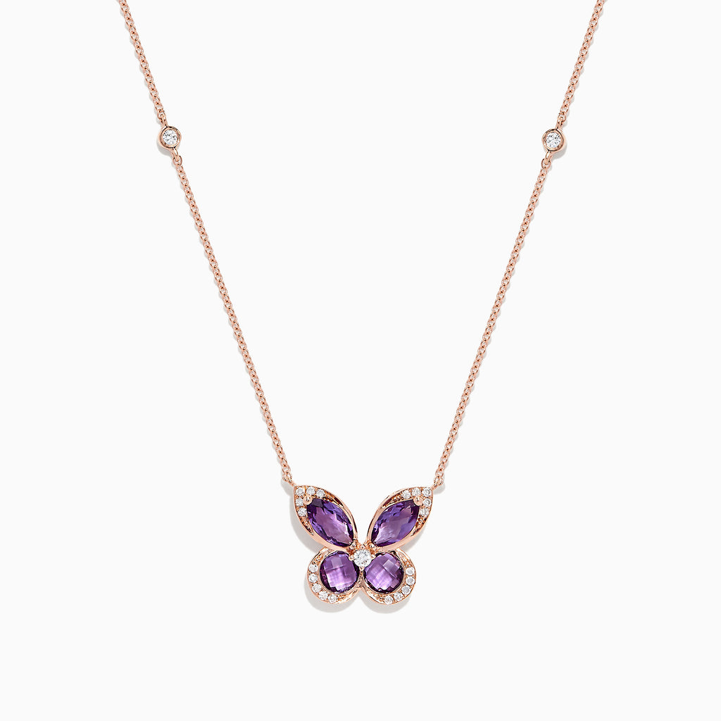 Effy Nature 14K Rose Gold Amethyst and Diamond Butterfly Necklace, 1.27 TCW