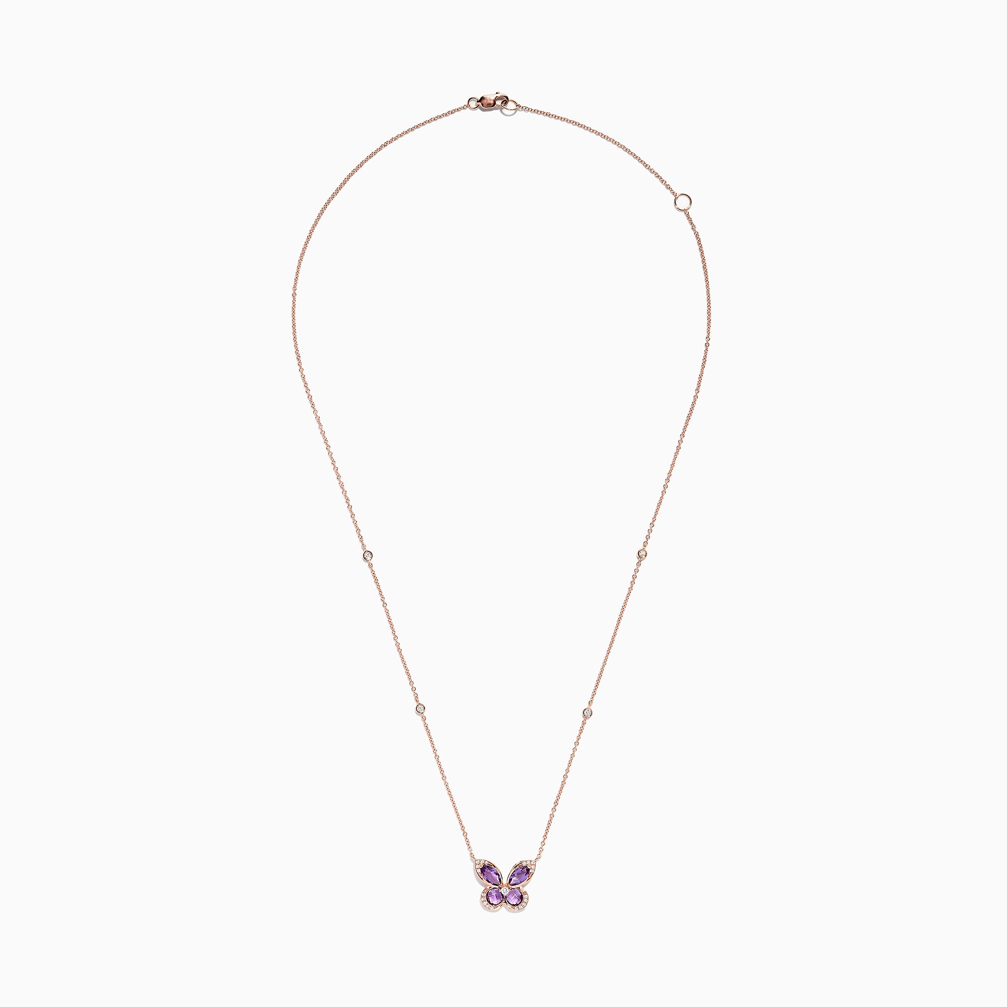 Effy Nature 14K Rose Gold Amethyst and Diamond Butterfly Necklace, 1.27 TCW