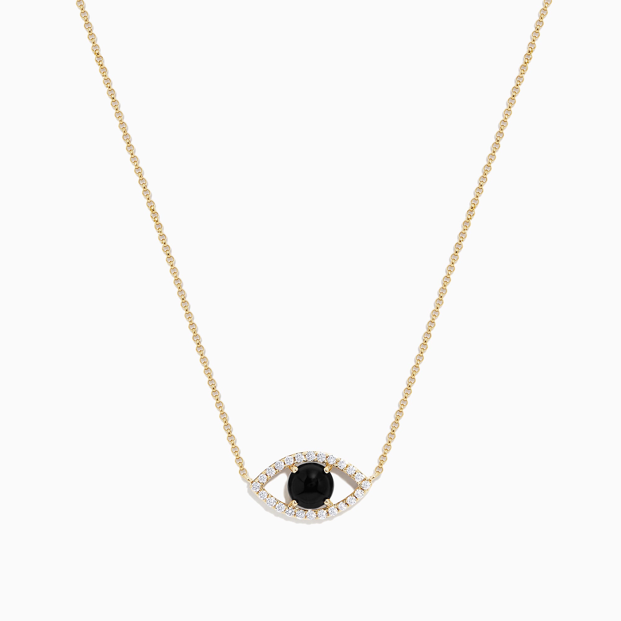Effy Novelty 14K Yellow Gold Onyx and Diamond Evil Eye Necklace, 1.12 TCW