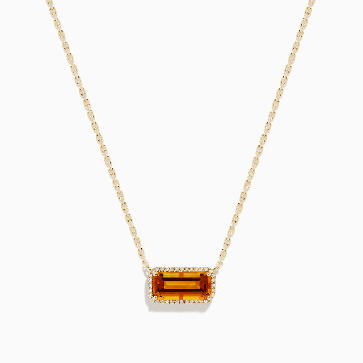 The Sunset 14K Yellow Gold Citrine and Diamond Necklace features a rectangular citrine pendant with a delicate bead border.