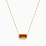 The Sunset 14K Yellow Gold Citrine and Diamond Necklace features a rectangular citrine pendant with a delicate bead border.