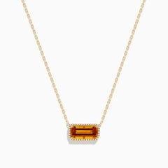 The Sunset 14K Yellow Gold Citrine and Diamond Necklace features a rectangular citrine pendant with a delicate bead border.