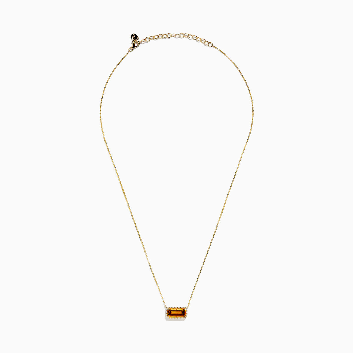 The Sunset 14K Yellow Gold Citrine and Diamond Necklace features a rectangular citrine pendant with a delicate bead border.