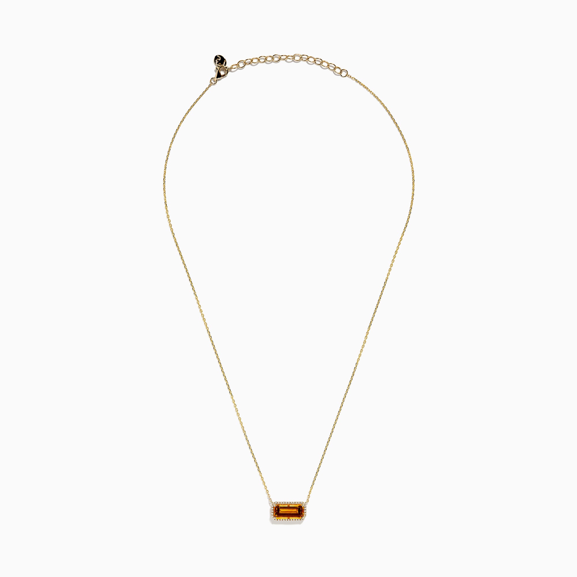 The Sunset 14K Yellow Gold Citrine and Diamond Necklace features a rectangular citrine pendant with a delicate bead border.