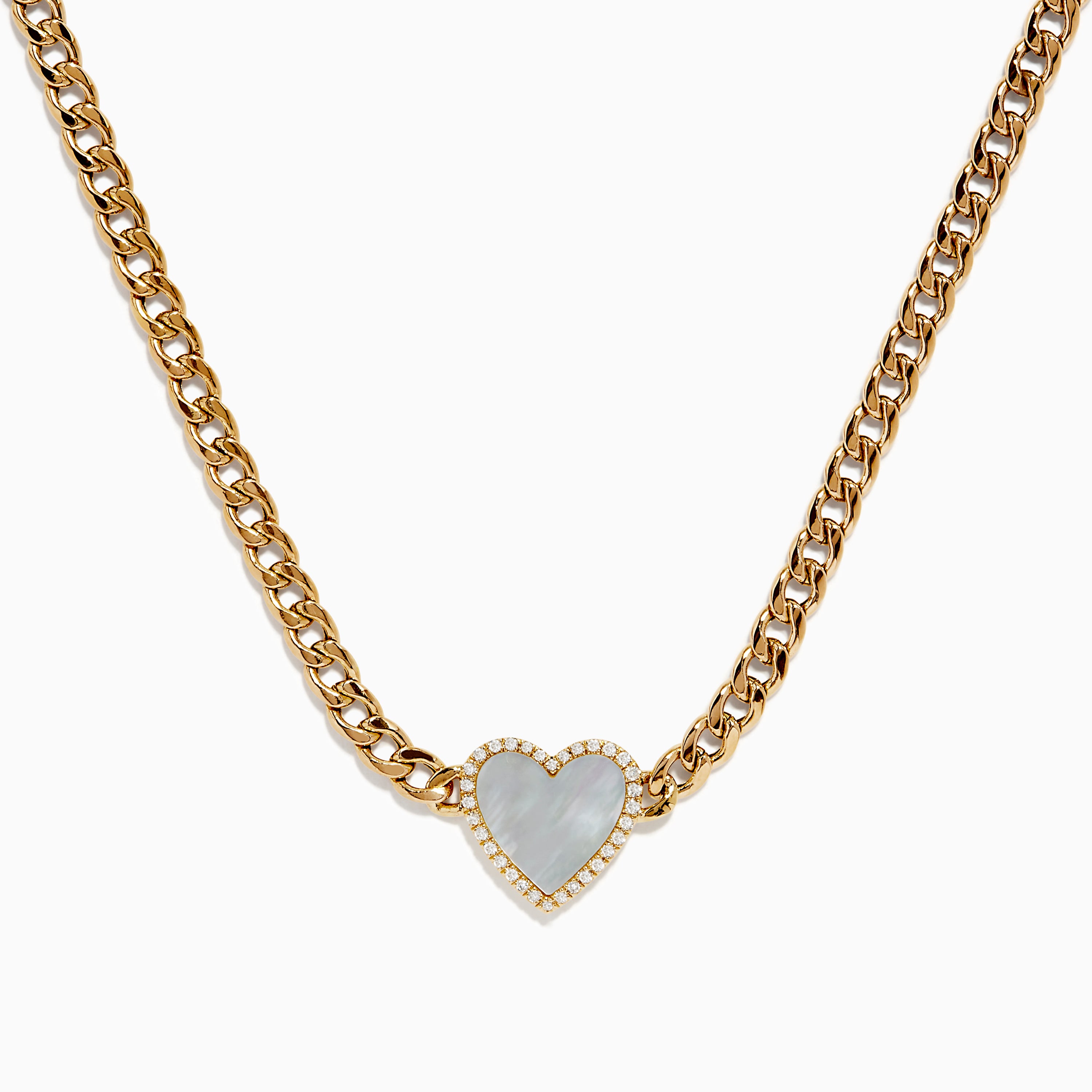 Effy Novelty 14K Yellow Gold Diamond and Mother of Pearl Heart Necklace