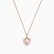 The Blush 14K Rose Gold Morganite and Diamond Heart Pendant (1.88 TCW) features a heart-shaped morganite surrounded by diamonds, shown on a simple white background.