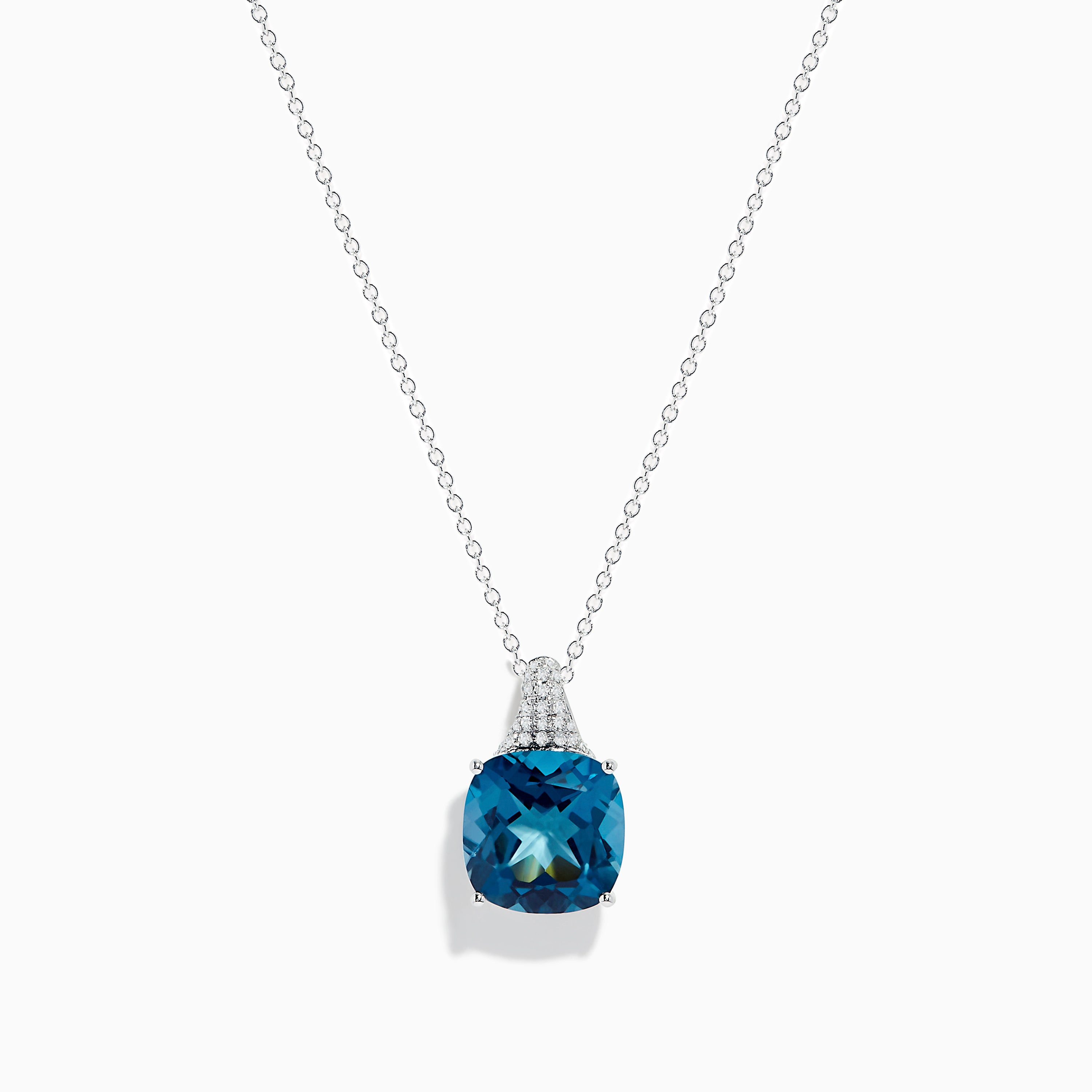 Ocean Bleu 14K White Gold Blue Topaz and Diamond Pendant