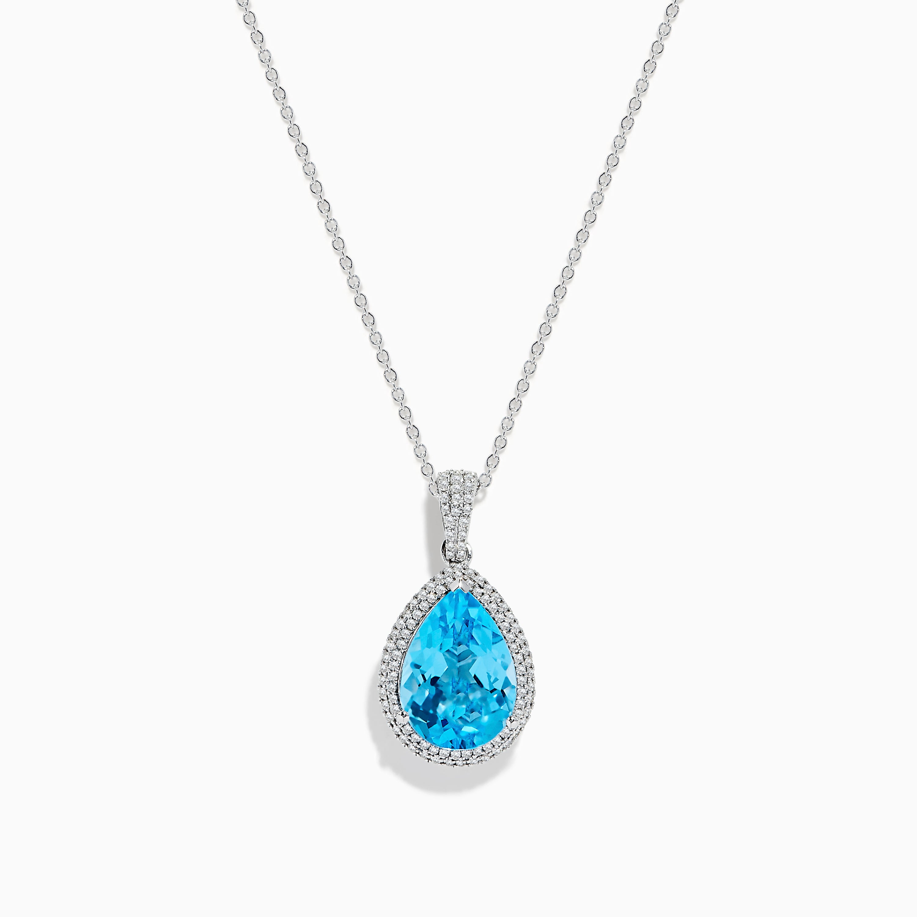Effy Ocean Bleu 14K White Gold Blue Topaz and Diamond Pear Shaped Pendant