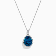 The Ocean Bleu 14K Gold London Blue Topaz and Diamond Pendant, 9.45 TCW, features a teardrop-shaped blue topaz surrounded by sparkling diamonds, shown on a plain white background.