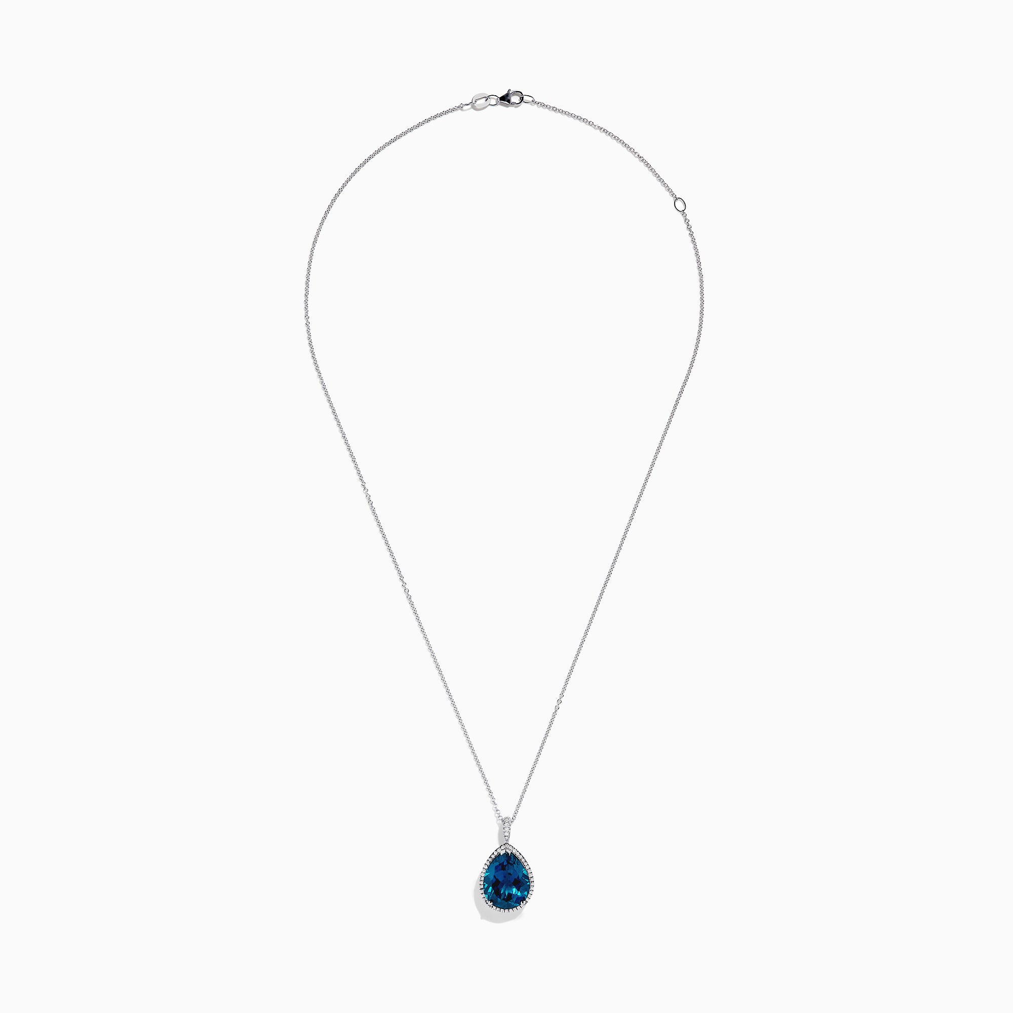 The Ocean Bleu 14K Gold London Blue Topaz and Diamond Pendant, 9.45 TCW, features a teardrop-shaped blue topaz surrounded by sparkling diamonds, shown on a plain white background.