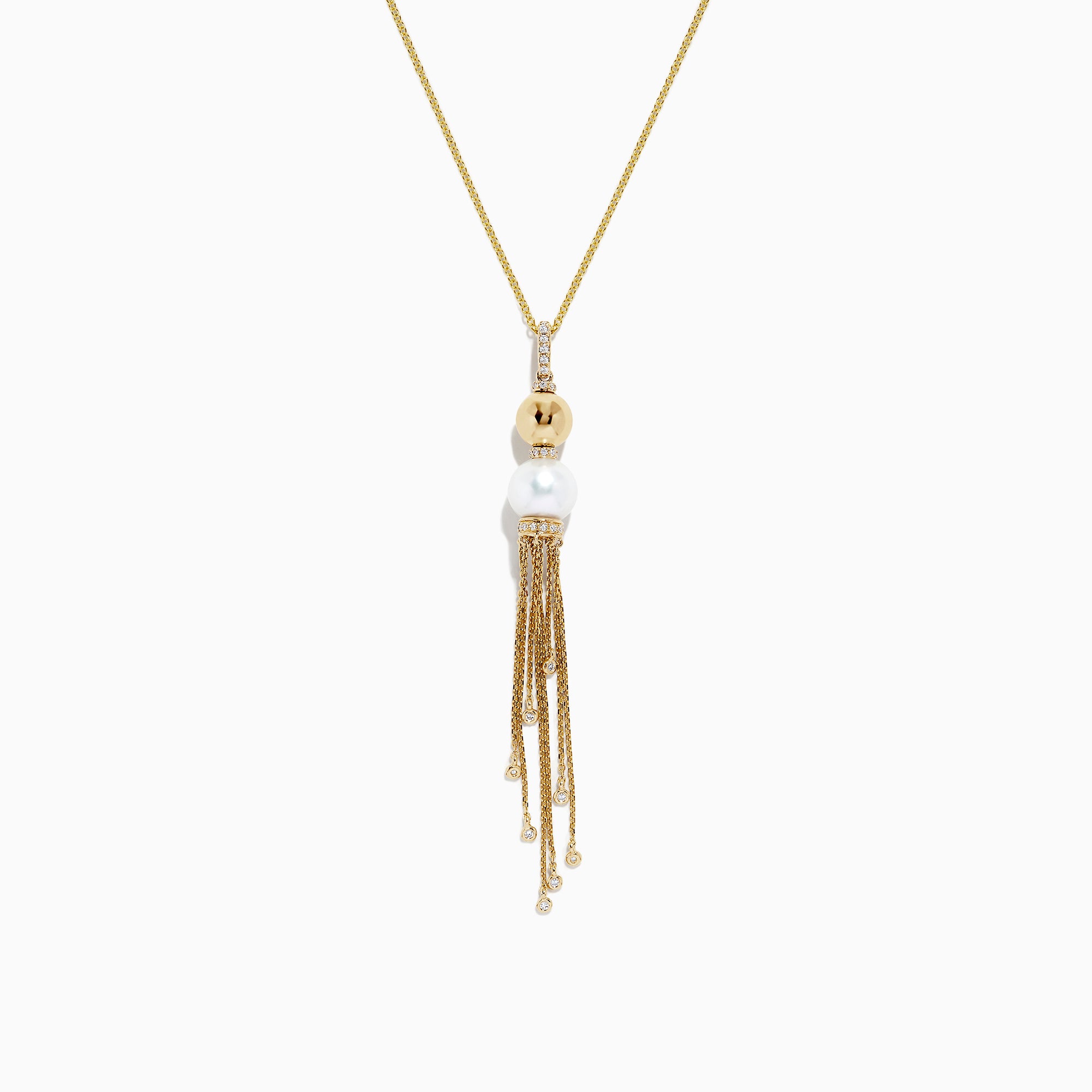 Effy 14K Gold Cultured Fresh Water Pearl & Diamond Fringe Pendant, 0.17 TCW