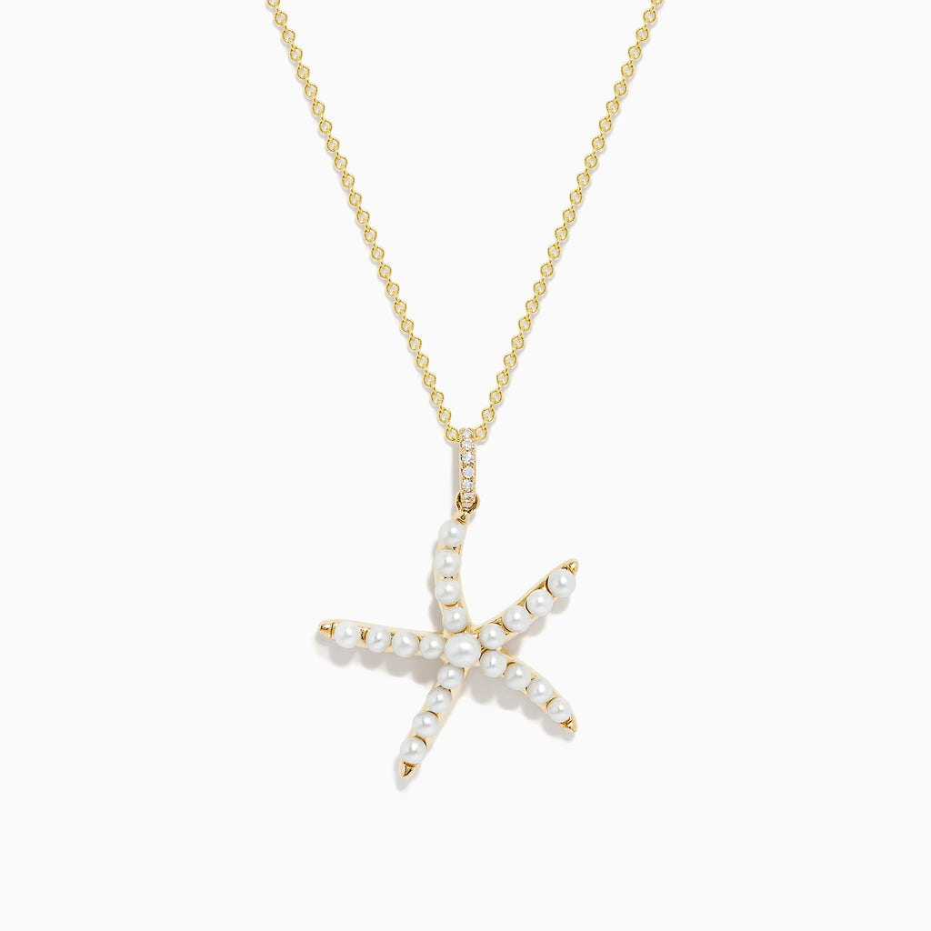 Effy 14K Yellow Gold Pearl and Diamond Starfish Necklace