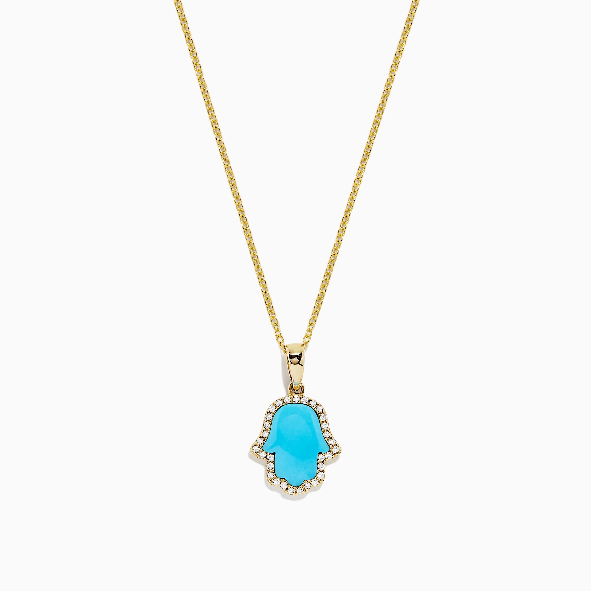 Novelty 14K Yellow Gold Turquoise and Diamond Hamsa Pendant,