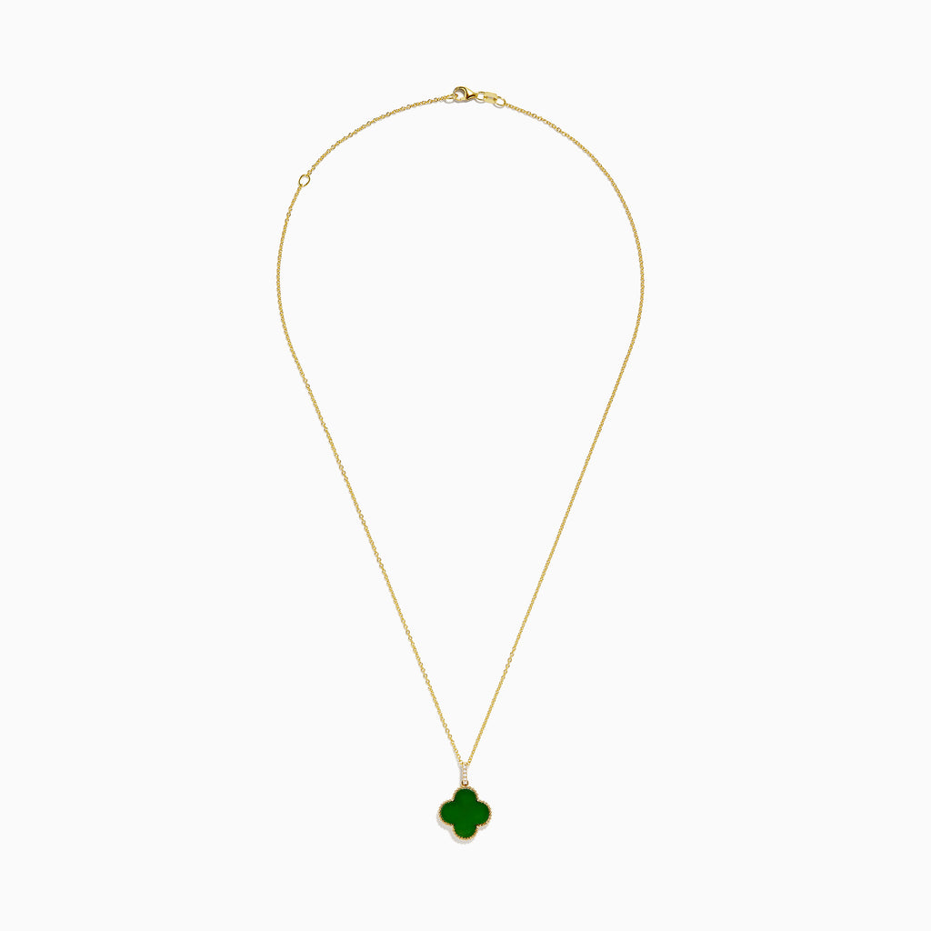 Effy 14K Yellow Gold Diamond and Green Jade Clover Pendant ...