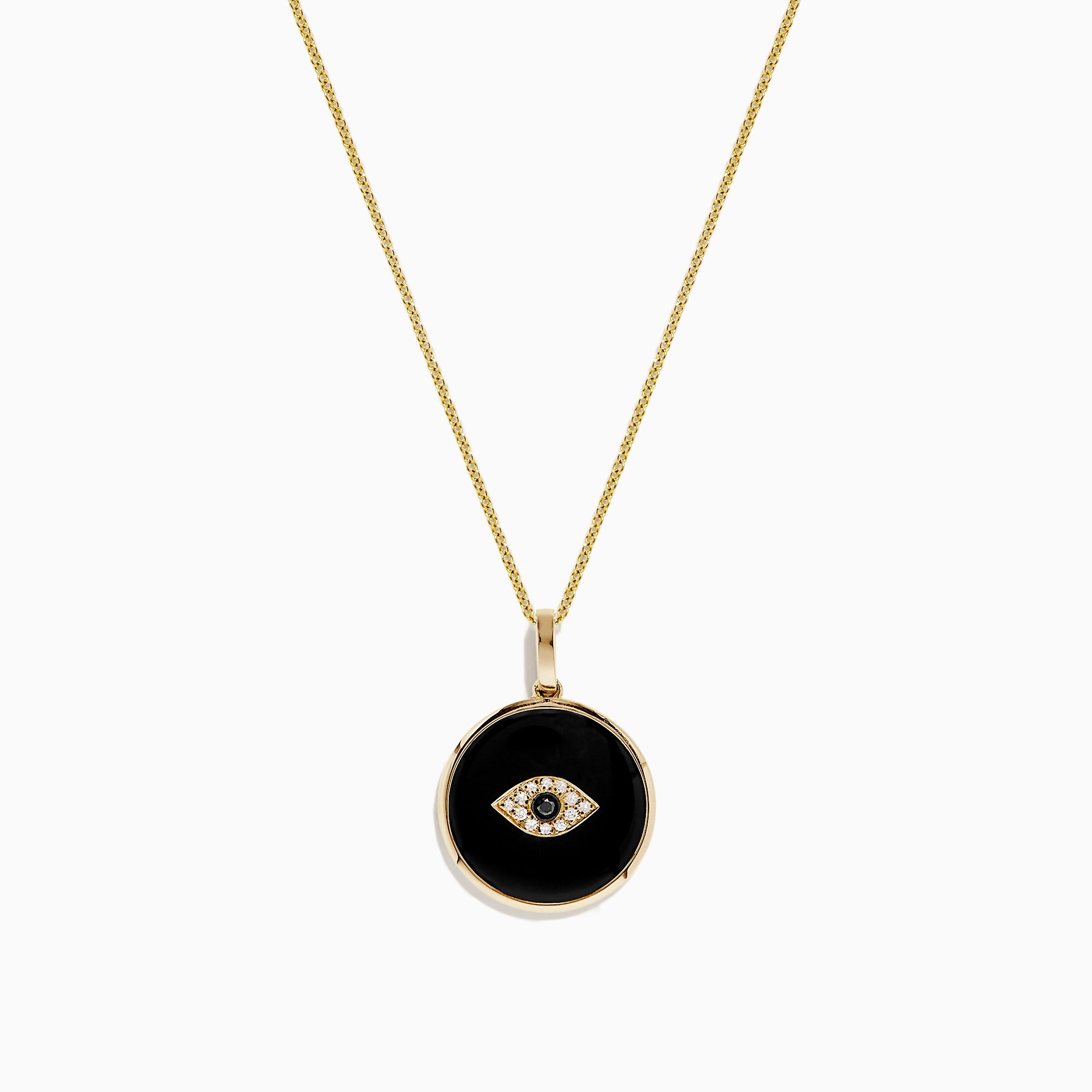 Effy Novelty 14K Gold Onyx and Diamond Evil Eye Coin Pendant, 2.05 TCW