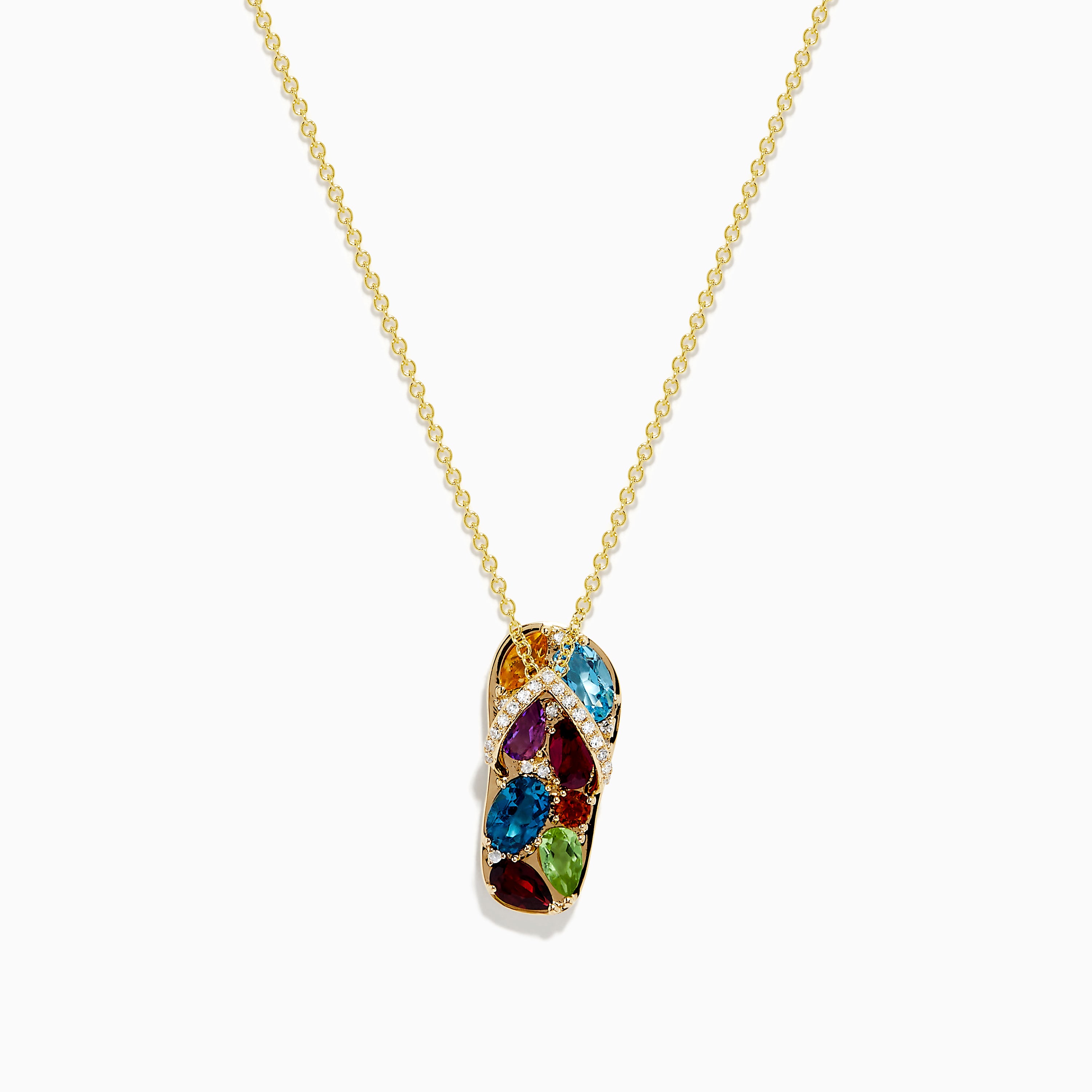 14K Gold Multi Gemstone and Diamond Sandal Pendant