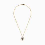 A 14K gold chain necklace featuring the Novelty Multi Gemstone and Diamond Compass Pendant (0.08 TCW), highlighted by vibrant green, blue, and gold details with a small central gem.