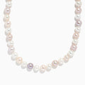 A close-up of the 925 Sterling Silver Freshwater Multicolor Pearl Necklace, showcasing round white, cream, and light pink pearls on a white background.