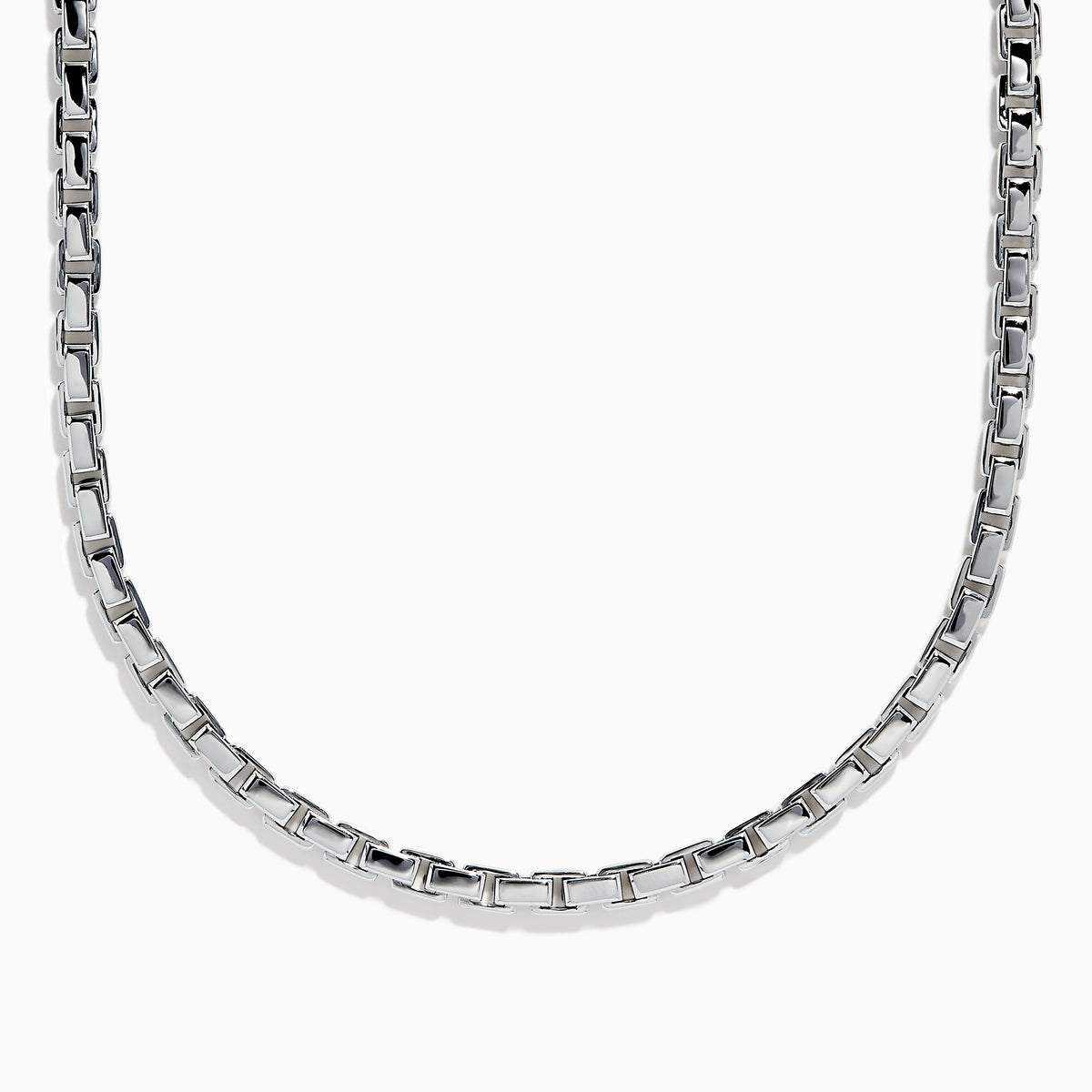 The Mens Sterling Silver 22 Box Link Chain is shown against a white background, featuring only the lower half of the chain in a curved arrangement.