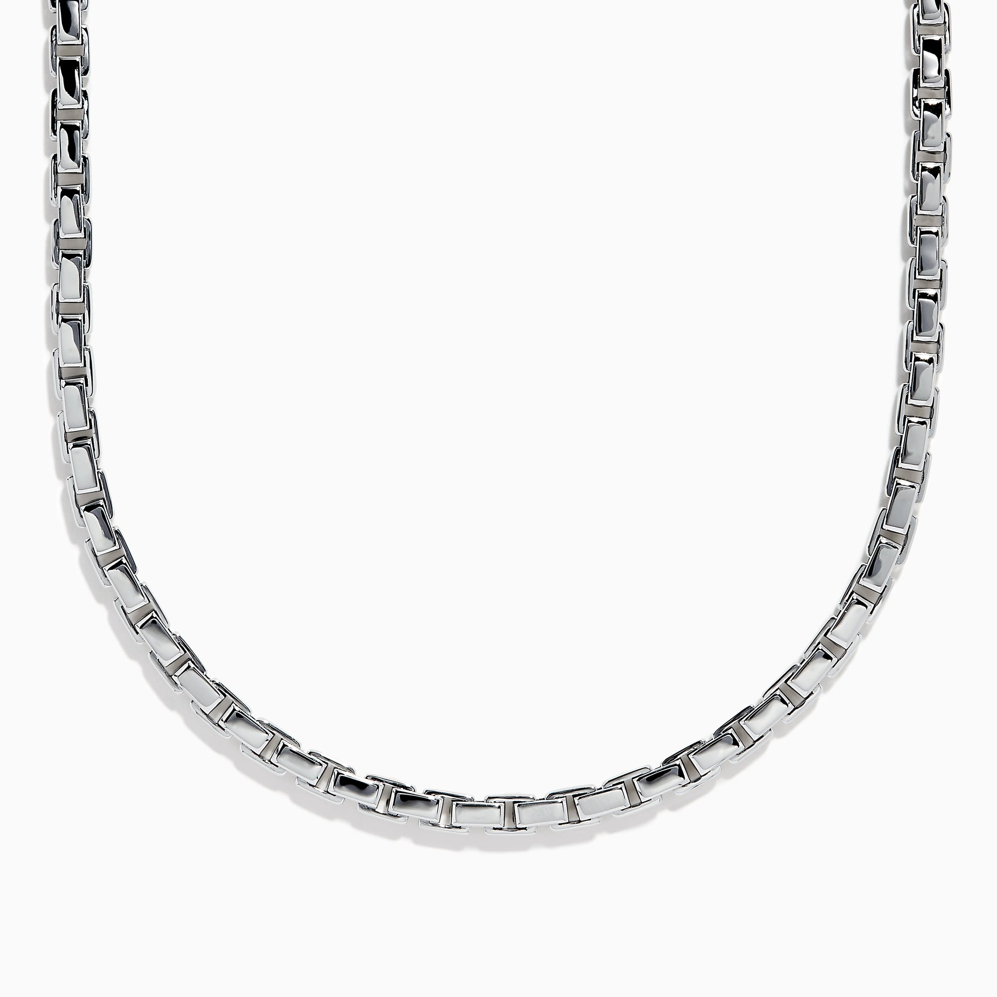 The Mens Sterling Silver 22 Box Link Chain is shown against a white background, featuring only the lower half of the chain in a curved arrangement.