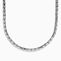 The Mens Sterling Silver 22 Box Link Chain is shown against a white background, featuring only the lower half of the chain in a curved arrangement.