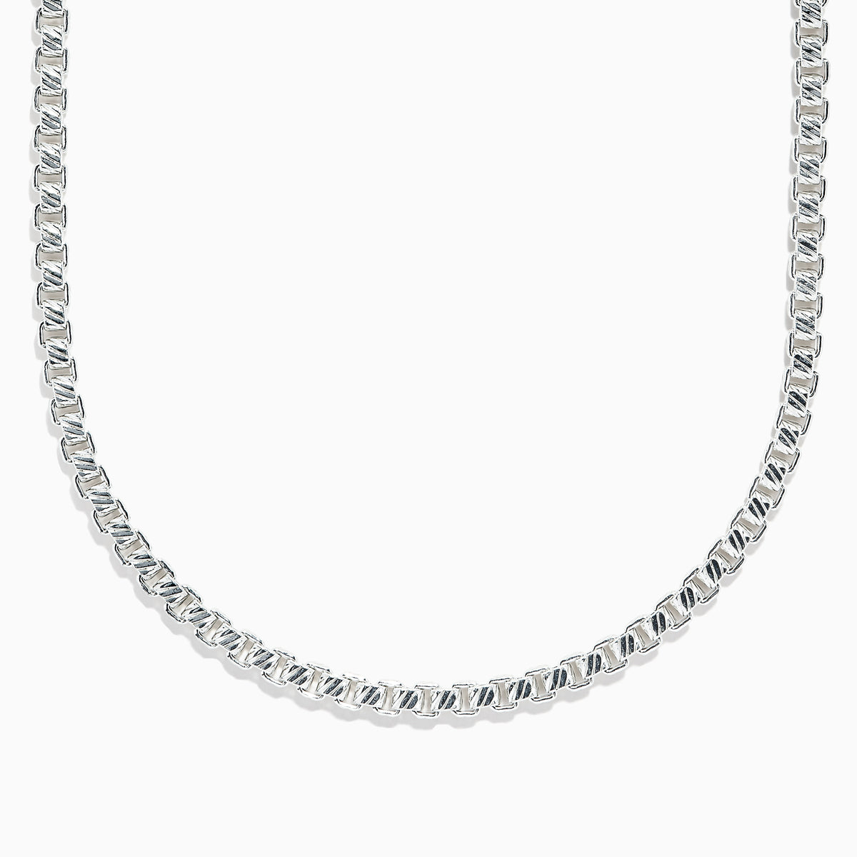 Effy Mens Sterling Silver 21 Box Chain Necklace displayed in a U-shape on a white background.