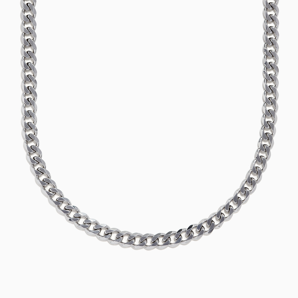 A close-up of the 925 Sterling Silver Curb Chain Necklace arranged in a U shape against a white background, highlighting the bold curb chain style.