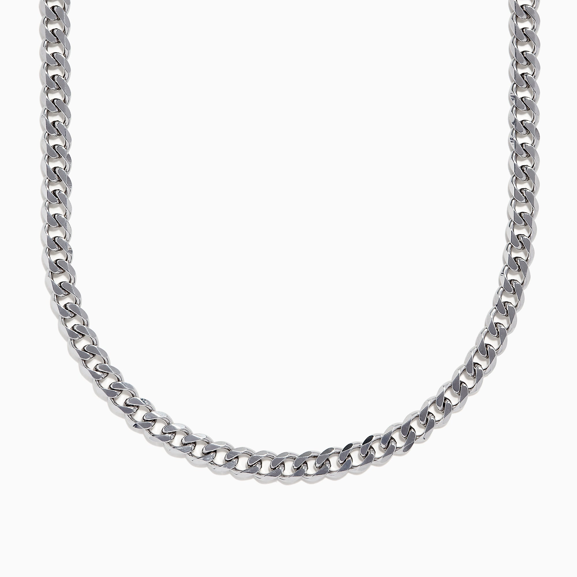 A close-up of the 925 Sterling Silver Curb Chain Necklace arranged in a U shape against a white background, highlighting the bold curb chain style.