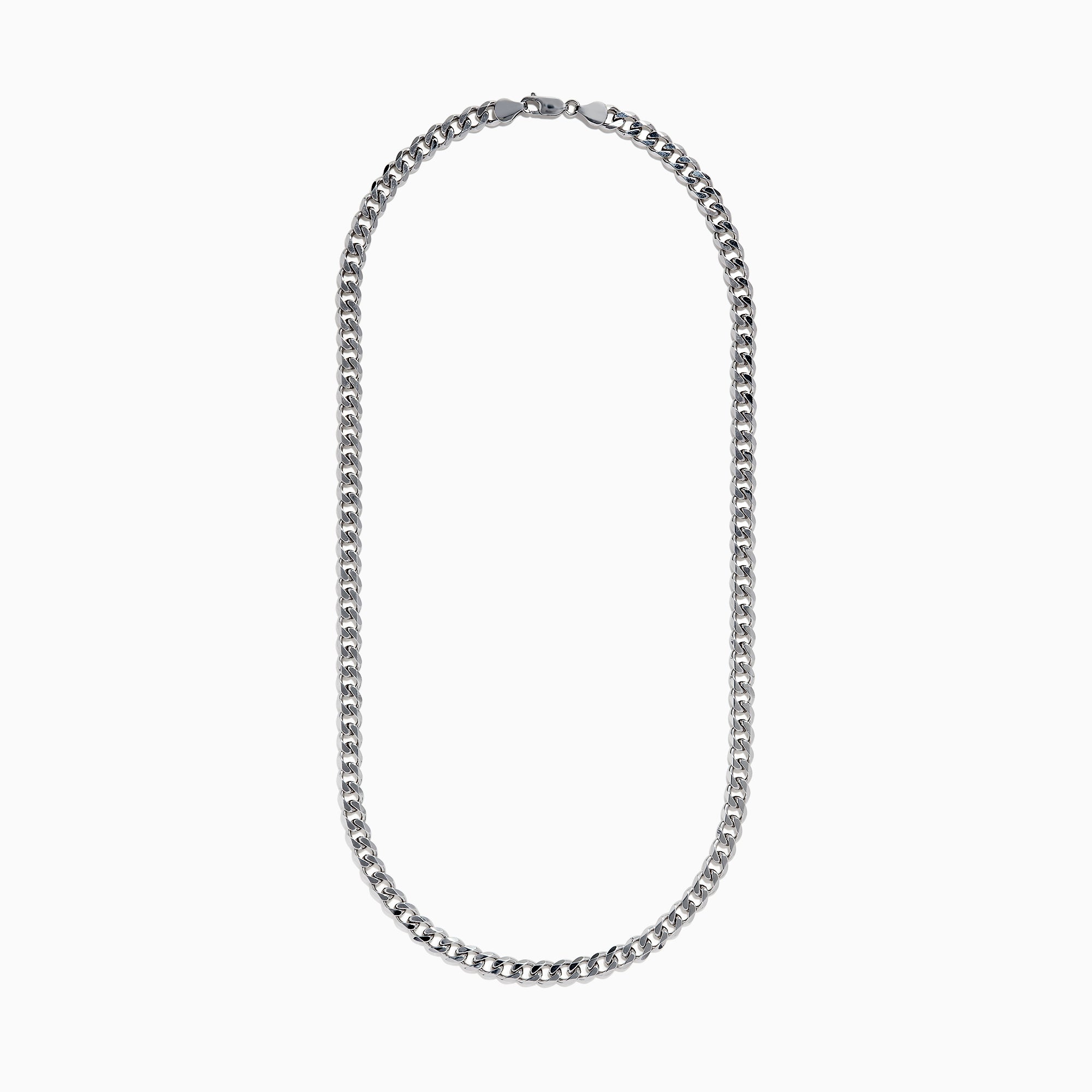 A close-up of the 925 Sterling Silver Curb Chain Necklace arranged in a U shape against a white background, highlighting the bold curb chain style.