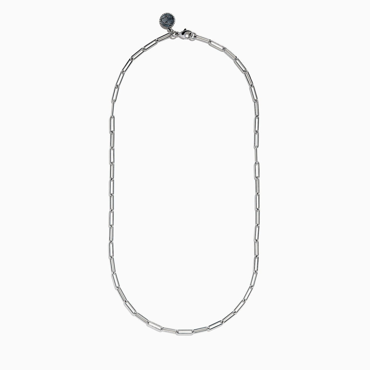 The 925 Sterling Silver Paperclip Chain Necklace, featuring elongated rectangular links, is elegantly displayed in a gentle curve against a white background.