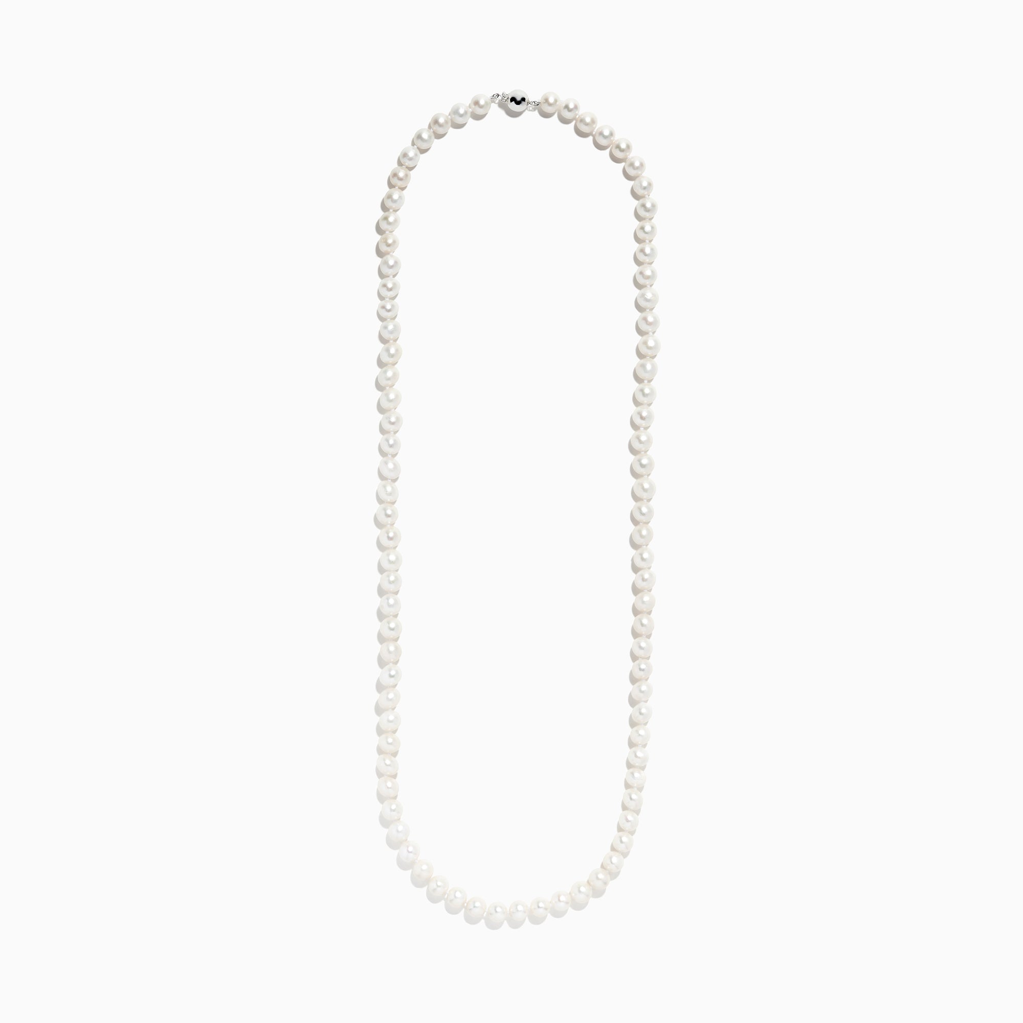 A close-up of a 925 Sterling Silver Freshwater Pearl Necklace, shown against a plain white background.