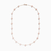 The 14K Rose Gold Cultured Fresh Water Pearl Necklace features delicate, evenly spaced pearls and is displayed against a plain white background.