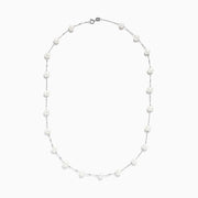 The 14K White Gold Cultured Fresh Water Pearl Necklace features evenly spaced small pearls on a delicate chain, shown against a plain white background.