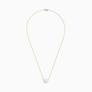 The 14K Yellow Gold Cultured Fresh Water Pearl Necklace features a single round freshwater pearl centered on a delicate gold chain, shown against a plain white background.