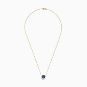 The 14K Yellow Gold Tahitian Pearl Necklace features a twisted gold chain and a single round black pearl centerpiece, elegantly displayed against a white background.