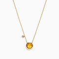 The Sunset 14K Yellow Gold Citrine & Diamond Bolo Chain Necklace (1.53 TCW) features a round citrine pendant accented by a small diamond and is elegantly suspended from a delicate, adjustable gold chain.