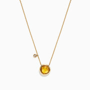 The Sunset 14K Yellow Gold Citrine & Diamond Bolo Chain Necklace (1.53 TCW) features a round citrine pendant accented by a small diamond and is elegantly suspended from a delicate, adjustable gold chain.