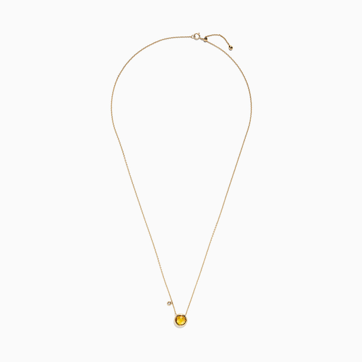 The Sunset 14K Yellow Gold Citrine & Diamond Bolo Chain Necklace (1.53 TCW) features a round citrine pendant accented by a small diamond and is elegantly suspended from a delicate, adjustable gold chain.
